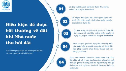 Điều kiện để được bồi thường về đất khi Nhà nước thu hồi đất